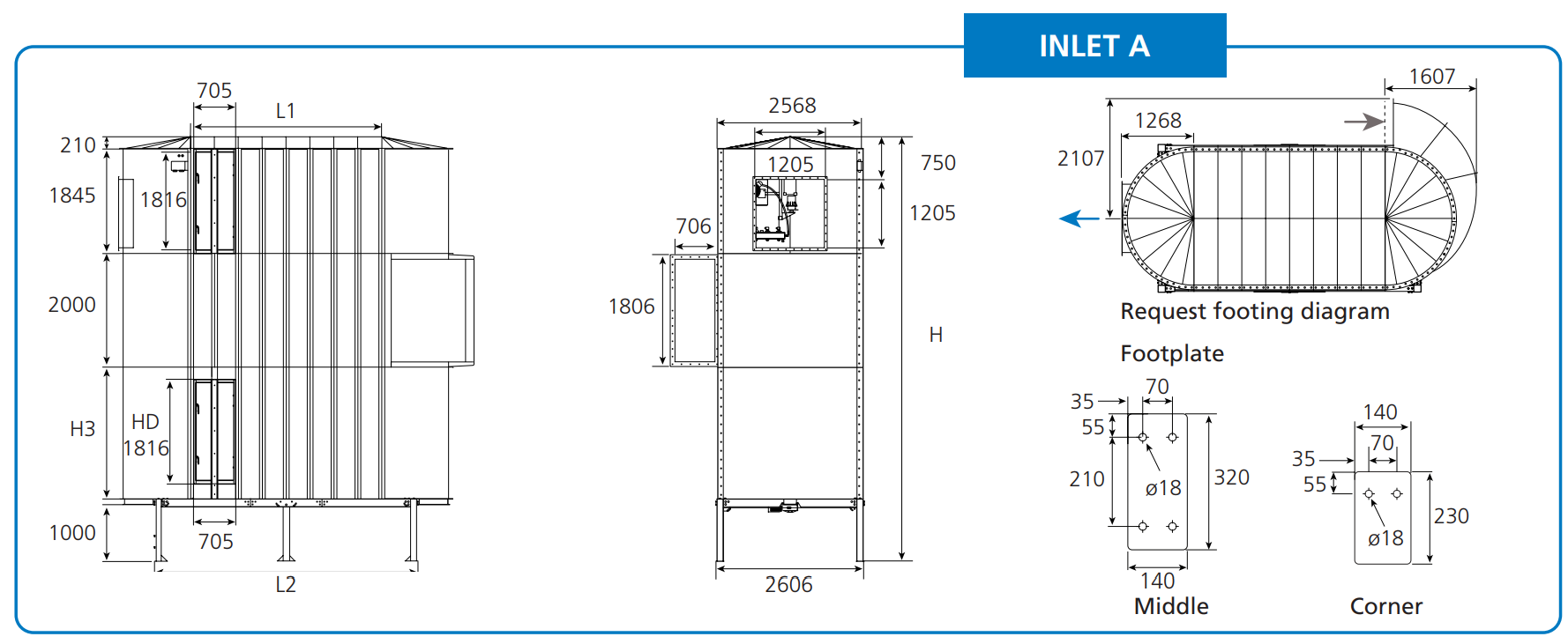Bản vẽ kỹ thuật bộ lọc bụi công nghiệp SuperBlower SBF – Inlet A