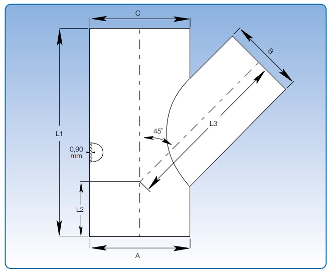 Bản vẽ nhánh chia góc 45 độ